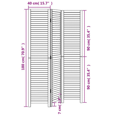 Room Divider 3 Panels Black Solid Wood Paulownia