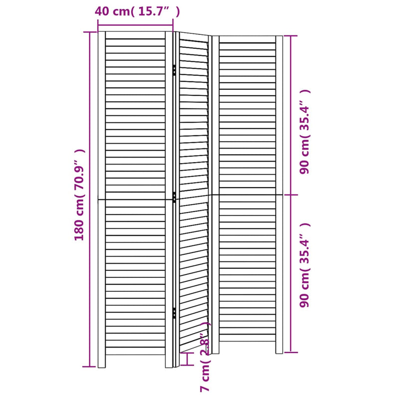 Room Divider 3 Panels Black Solid Wood Paulownia