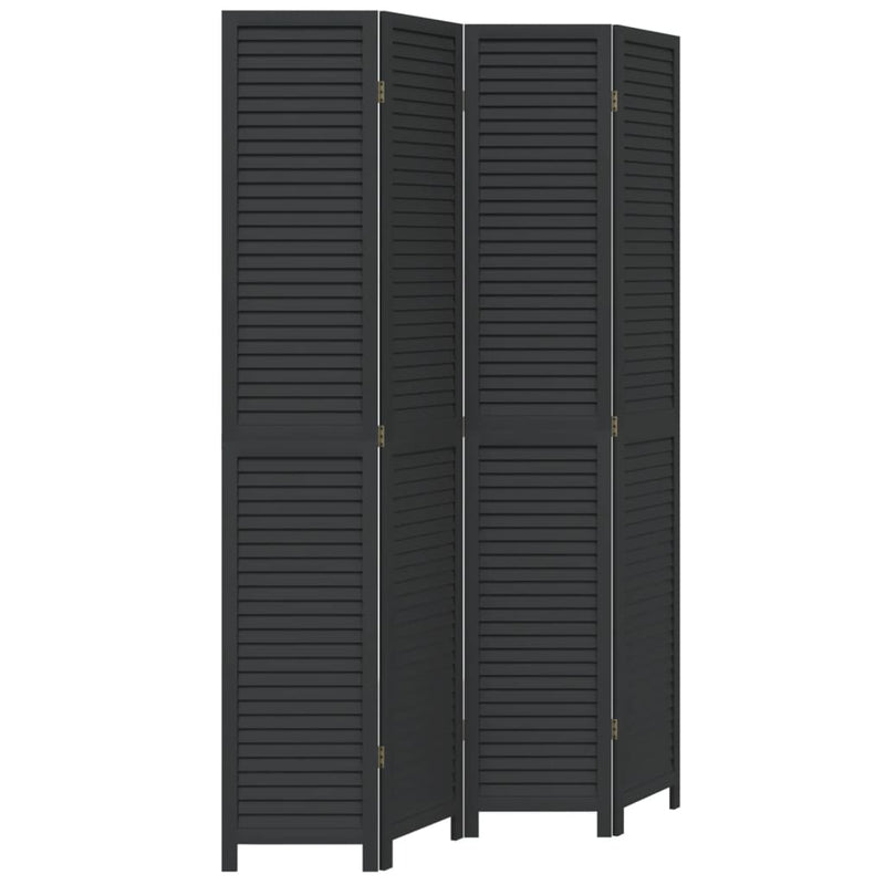 Room Divider 4 Panels Black Solid Wood Paulownia