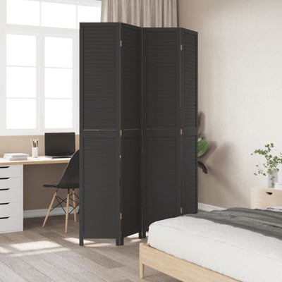 Room Divider 4 Panels Black Solid Wood Paulownia