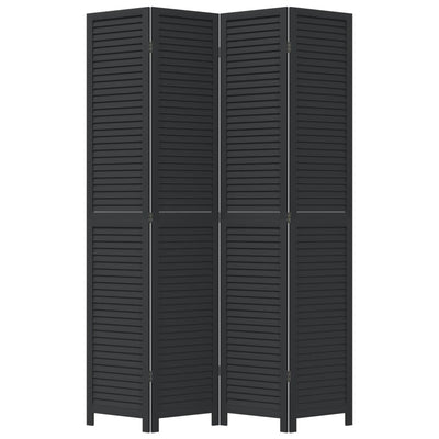 Room Divider 4 Panels Black Solid Wood Paulownia