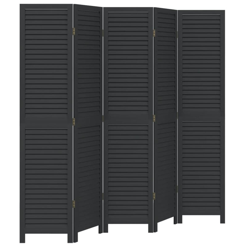 Room Divider 5 Panels Black Solid Wood Paulownia