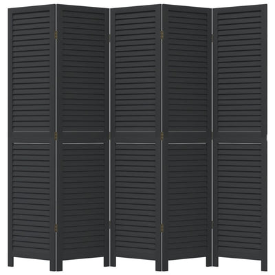 Room Divider 5 Panels Black Solid Wood Paulownia