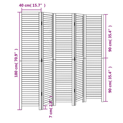 Room Divider 5 Panels Black Solid Wood Paulownia