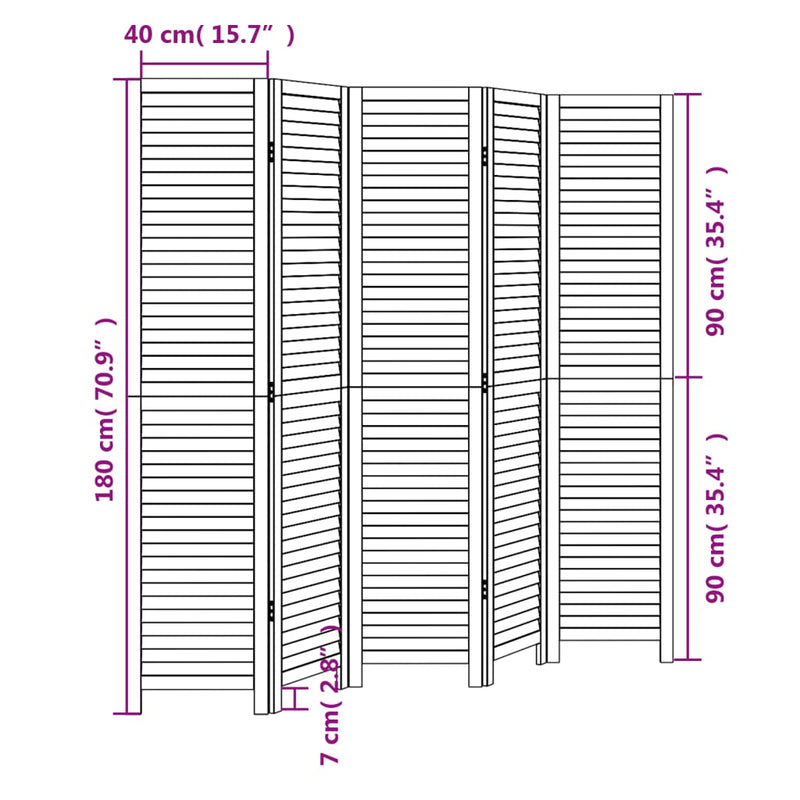 Room Divider 5 Panels Black Solid Wood Paulownia