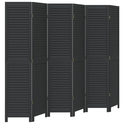 Room Divider 6 Panels Black Solid Wood Paulownia