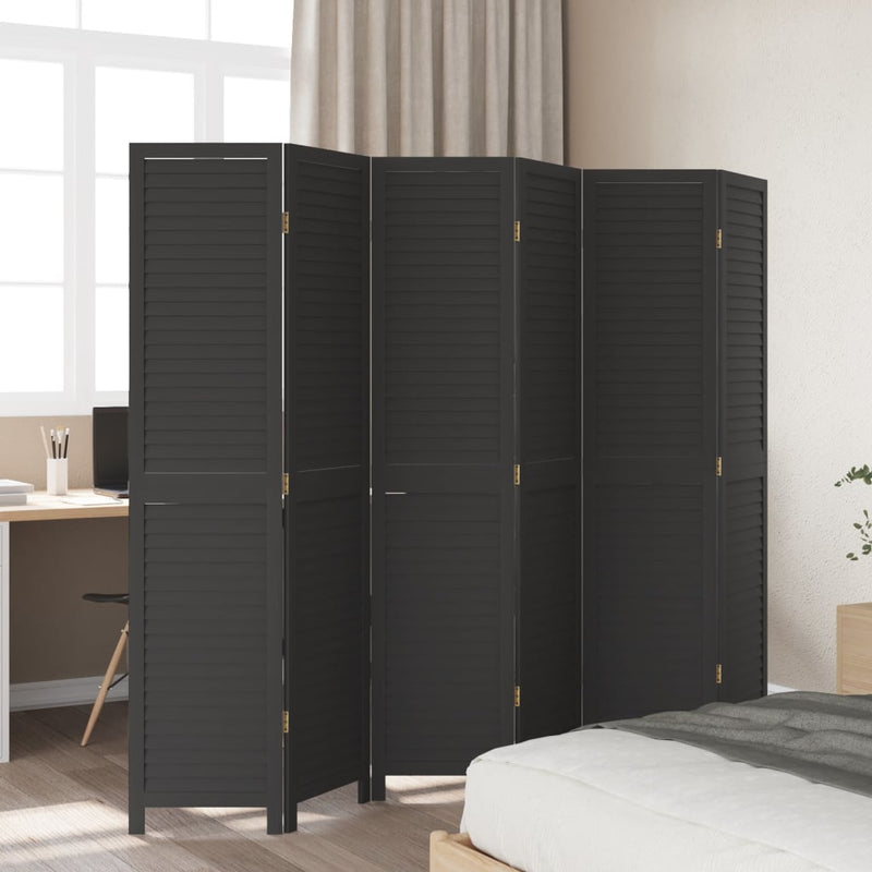 Room Divider 6 Panels Black Solid Wood Paulownia