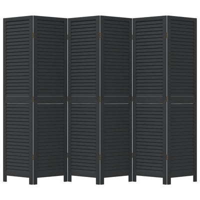 Room Divider 6 Panels Black Solid Wood Paulownia