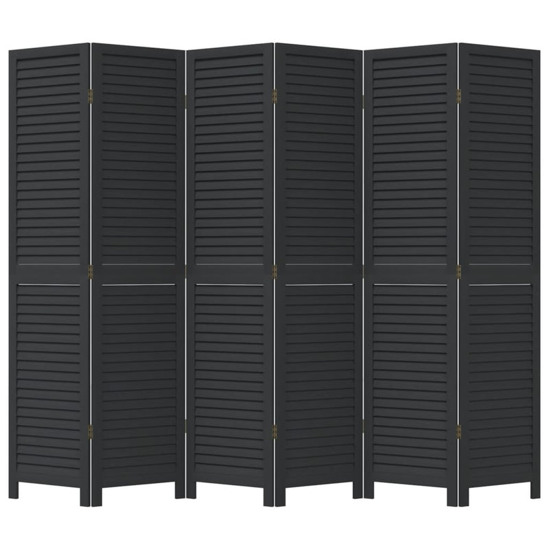 Room Divider 6 Panels Black Solid Wood Paulownia