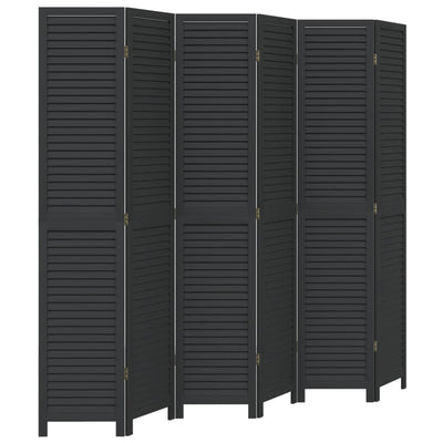 Room Divider 6 Panels Black Solid Wood Paulownia