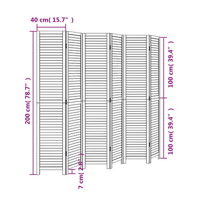 Room Divider 6 Panels Black Solid Wood Paulownia