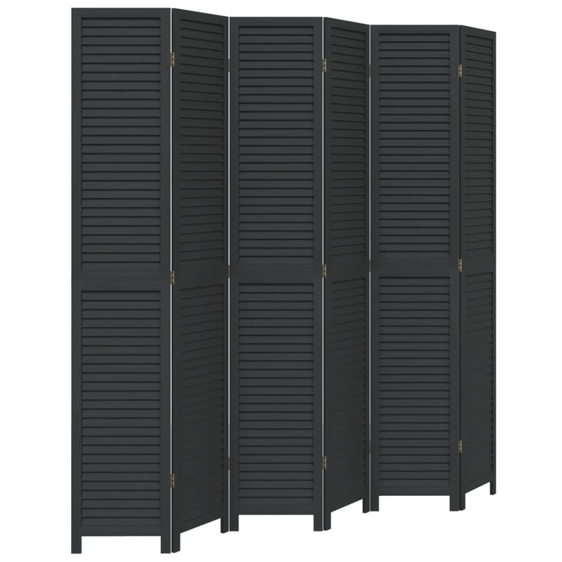 Room Divider 6 Panels Black Solid Wood Paulownia