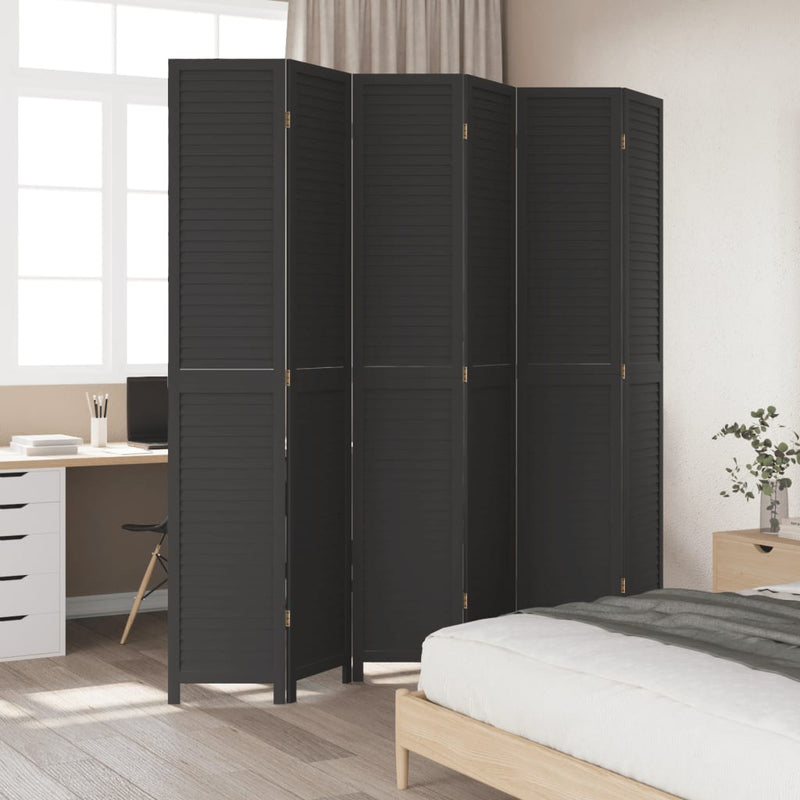 Room Divider 6 Panels Black Solid Wood Paulownia