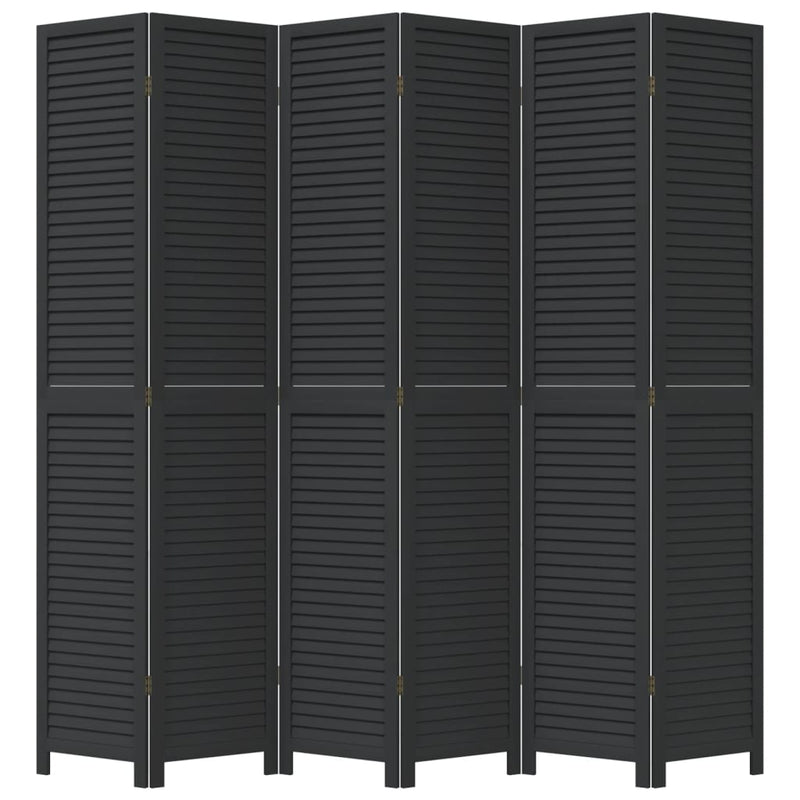 Room Divider 6 Panels Black Solid Wood Paulownia