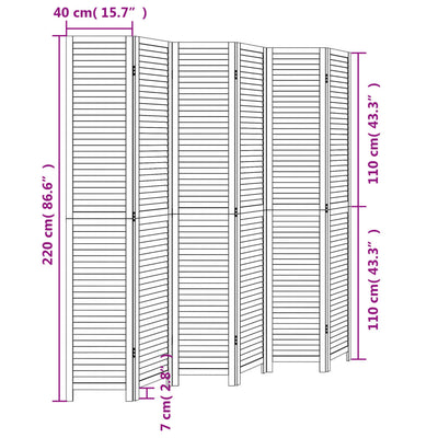 Room Divider 6 Panels Black Solid Wood Paulownia