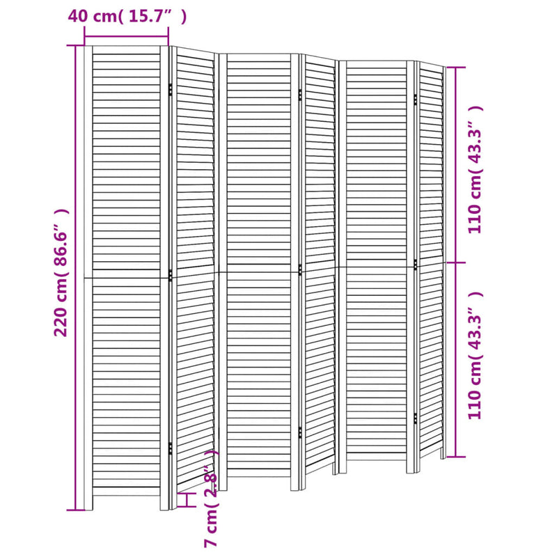 Room Divider 6 Panels Black Solid Wood Paulownia