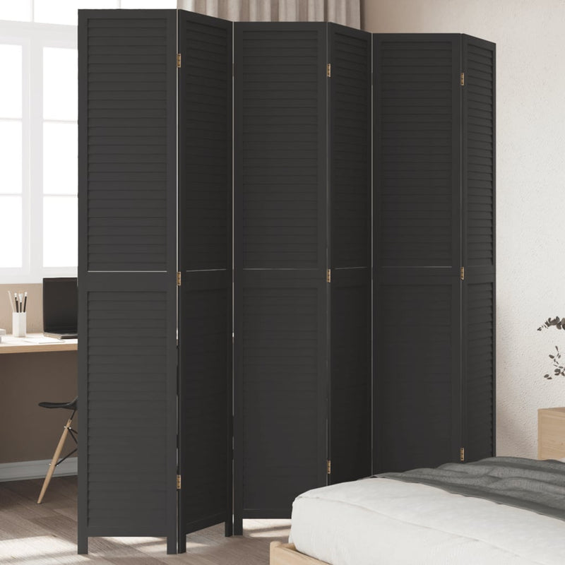 Room Divider 6 Panels Black Solid Wood Paulownia