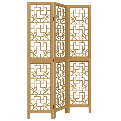 Room Divider 3 Panels Brown Solid Wood Paulownia