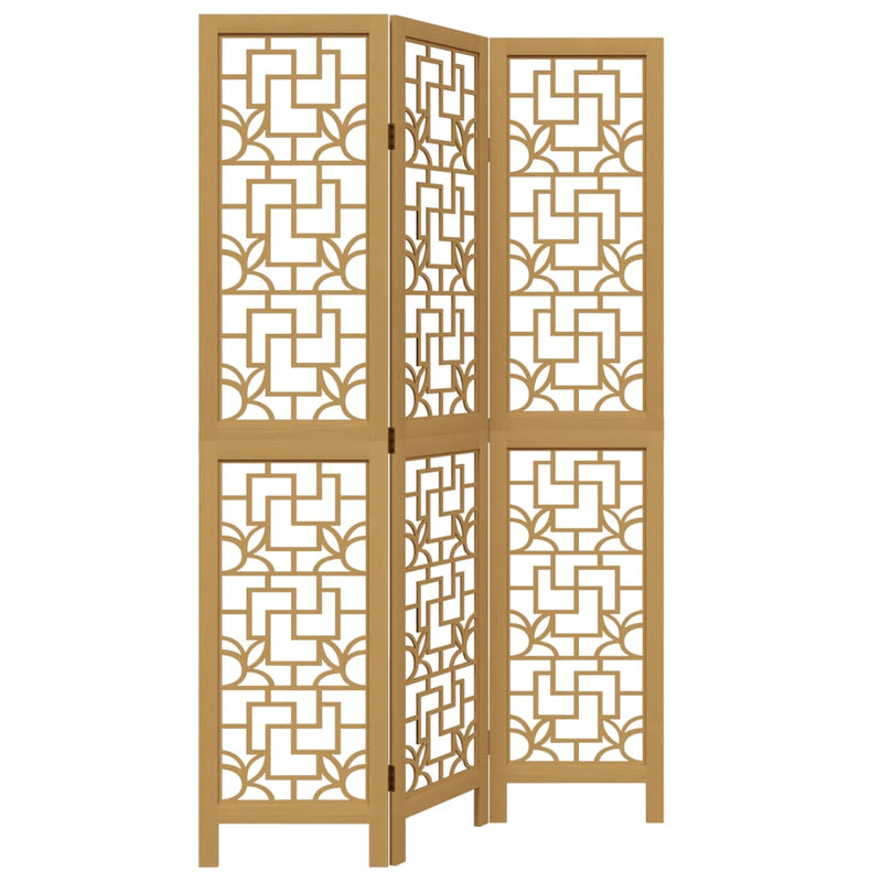 Room Divider 3 Panels Brown Solid Wood Paulownia