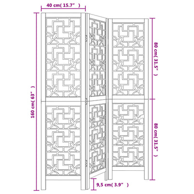 Room Divider 3 Panels Brown Solid Wood Paulownia