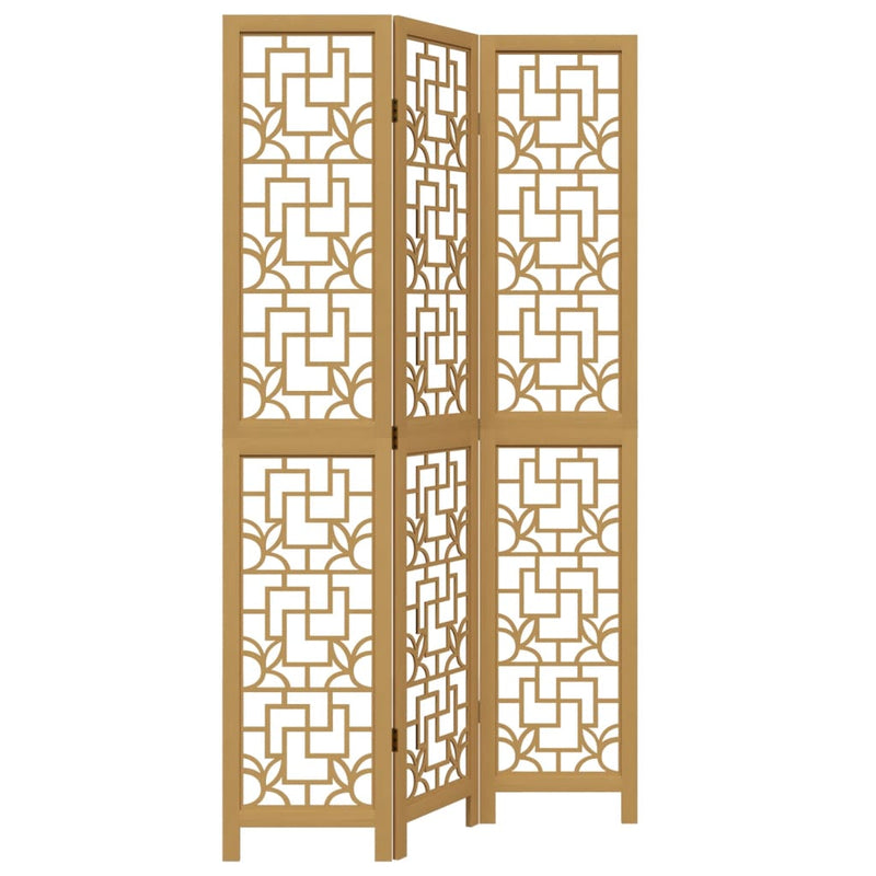 Room Divider 3 Panels Brown Solid Wood Paulownia