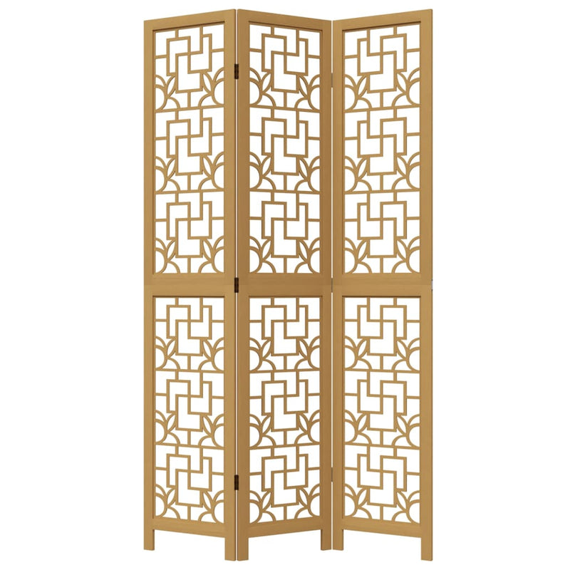 Room Divider 3 Panels Brown Solid Wood Paulownia