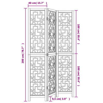 Room Divider 3 Panels Brown Solid Wood Paulownia