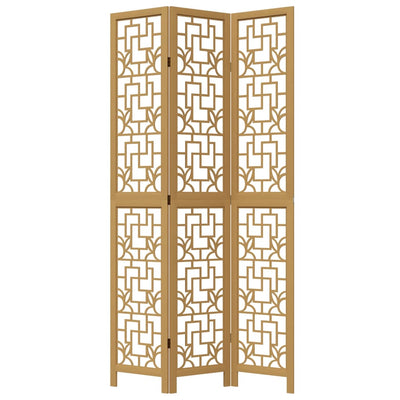 Room Divider 3 Panels Brown Solid Wood Paulownia