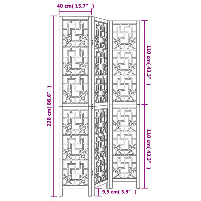 Room Divider 3 Panels Brown Solid Wood Paulownia