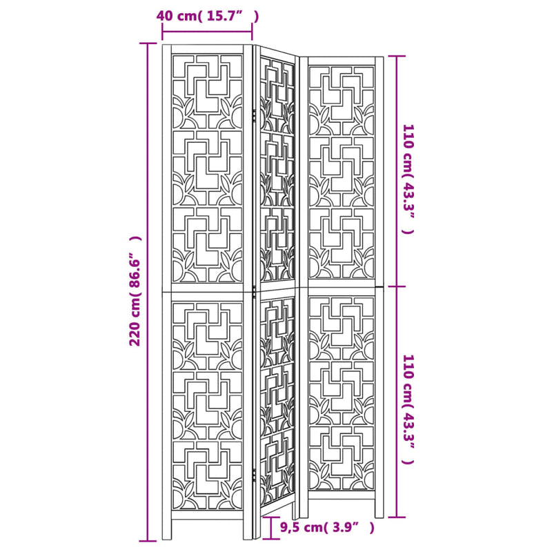 Room Divider 3 Panels Brown Solid Wood Paulownia