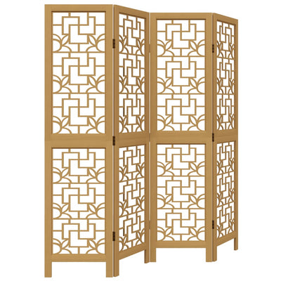 Room Divider 4 Panels Brown Solid Wood Paulownia