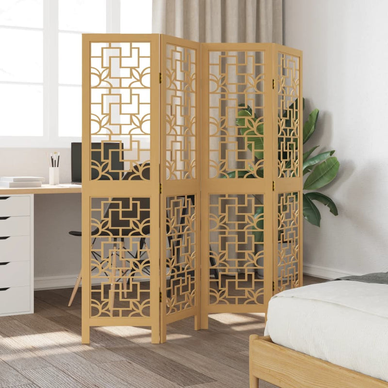 Room Divider 4 Panels Brown Solid Wood Paulownia