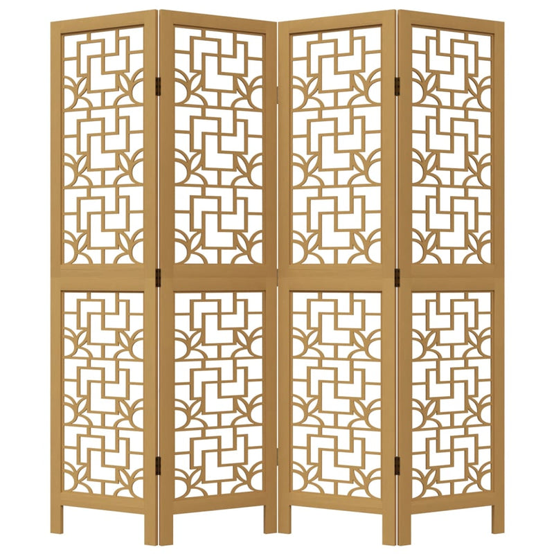 Room Divider 4 Panels Brown Solid Wood Paulownia