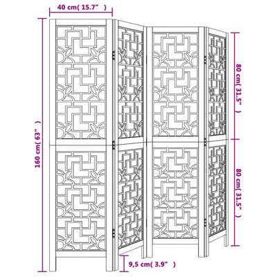 Room Divider 4 Panels Brown Solid Wood Paulownia