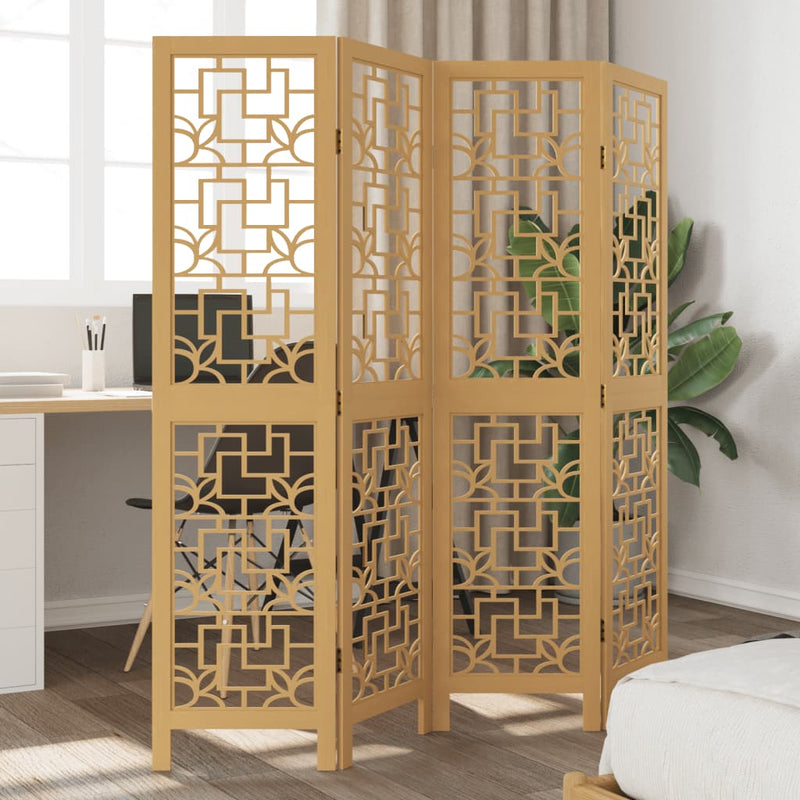 Room Divider 4 Panels Brown Solid Wood Paulownia