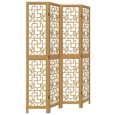 Room Divider 4 Panels Brown Solid Wood Paulownia