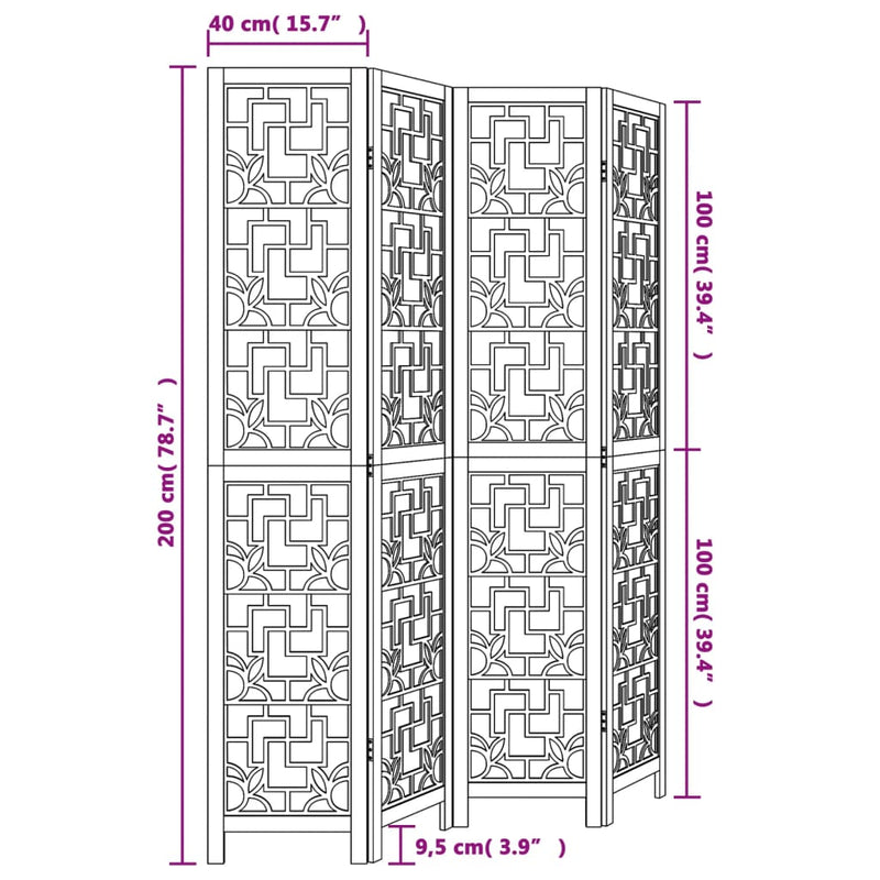 Room Divider 4 Panels Brown Solid Wood Paulownia