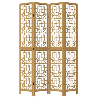 Room Divider 4 Panels Brown Solid Wood Paulownia