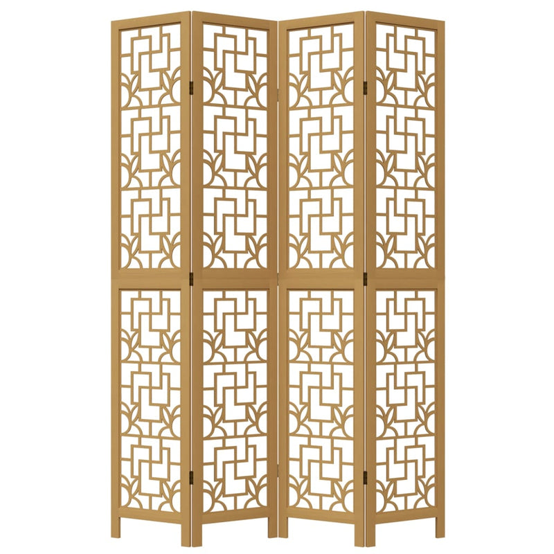 Room Divider 4 Panels Brown Solid Wood Paulownia