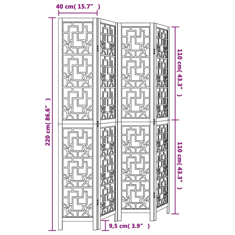 Room Divider 4 Panels Brown Solid Wood Paulownia