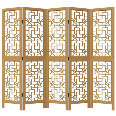 Room Divider 5 Panels Brown Solid Wood Paulownia