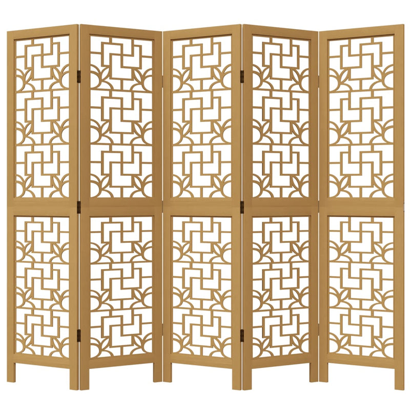 Room Divider 5 Panels Brown Solid Wood Paulownia