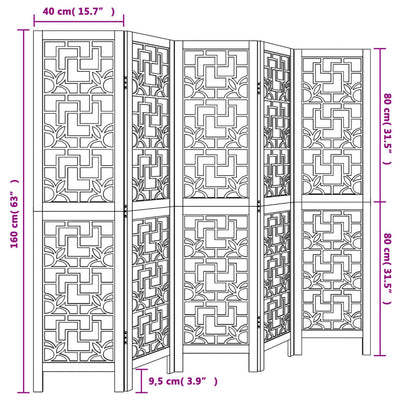 Room Divider 5 Panels Brown Solid Wood Paulownia