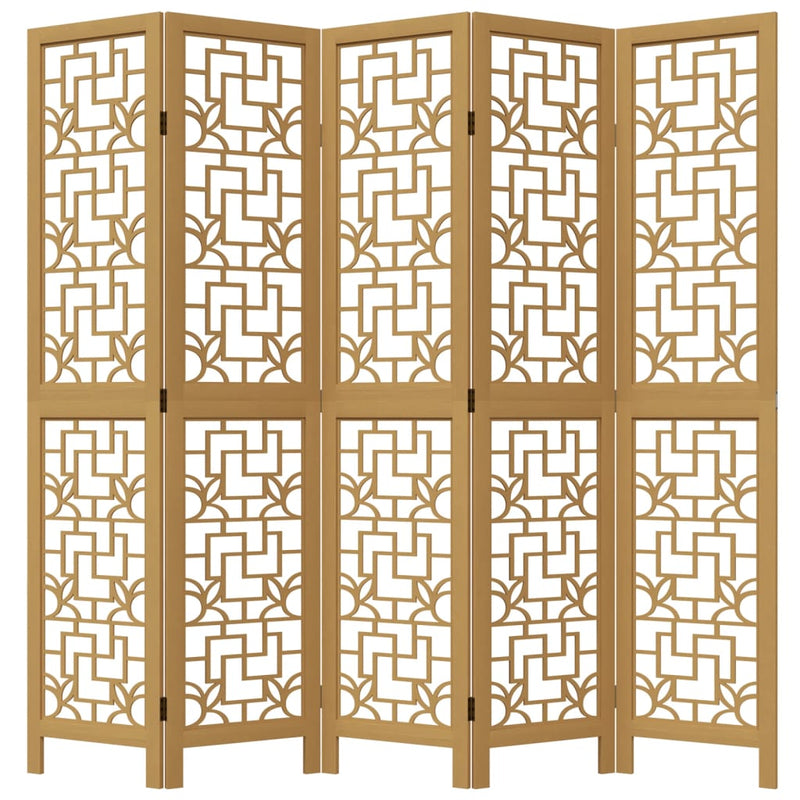 Room Divider 5 Panels Brown Solid Wood Paulownia