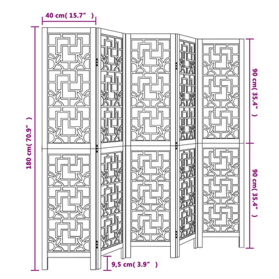 Room Divider 5 Panels Brown Solid Wood Paulownia