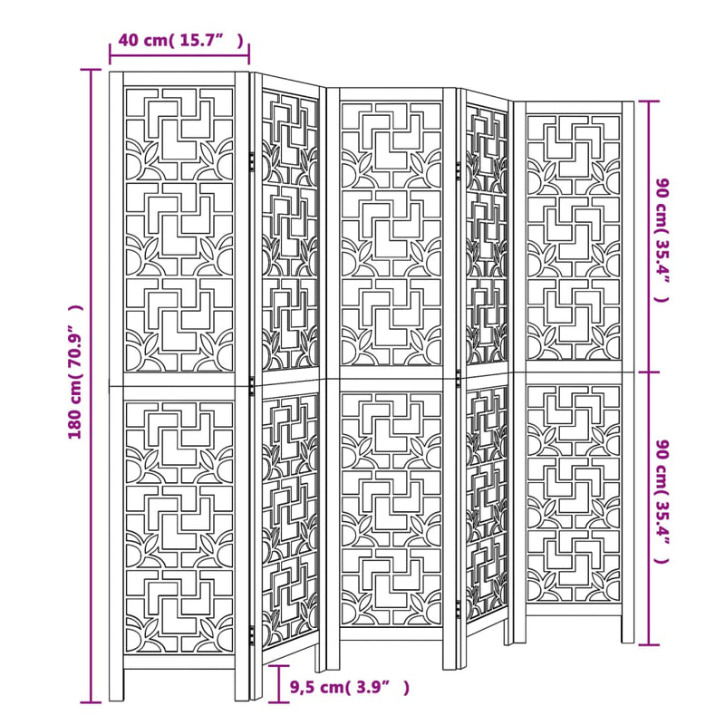 Room Divider 5 Panels Brown Solid Wood Paulownia