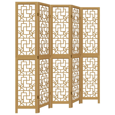 Room Divider 5 Panels Brown Solid Wood Paulownia