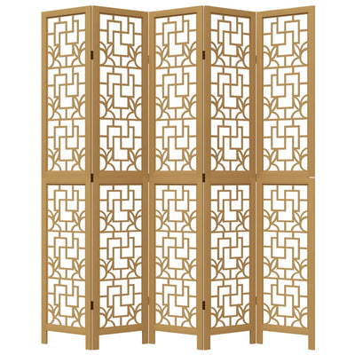 Room Divider 5 Panels Brown Solid Wood Paulownia