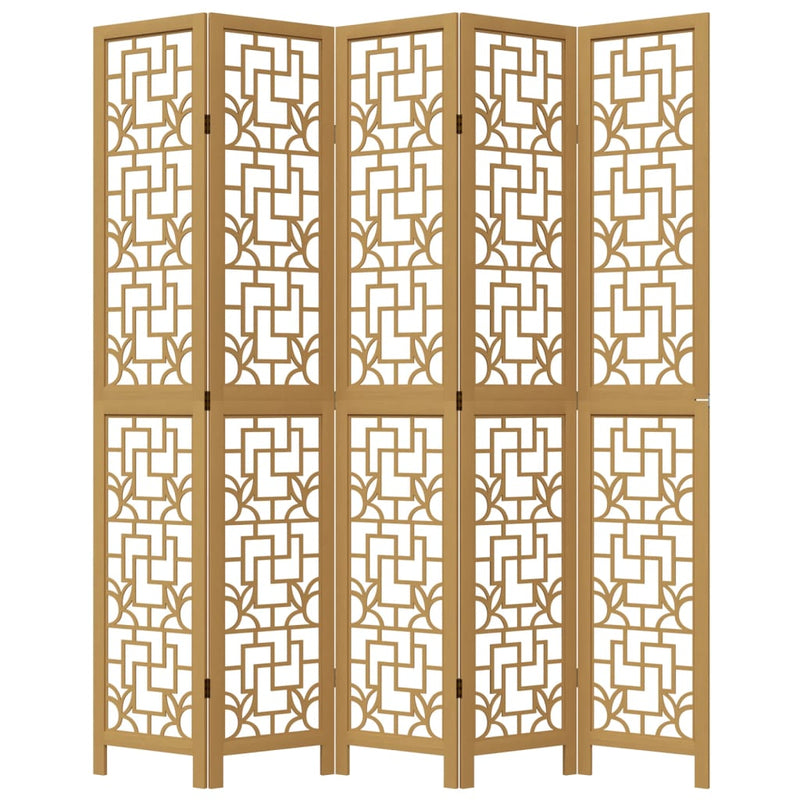 Room Divider 5 Panels Brown Solid Wood Paulownia