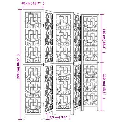 Room Divider 5 Panels Brown Solid Wood Paulownia